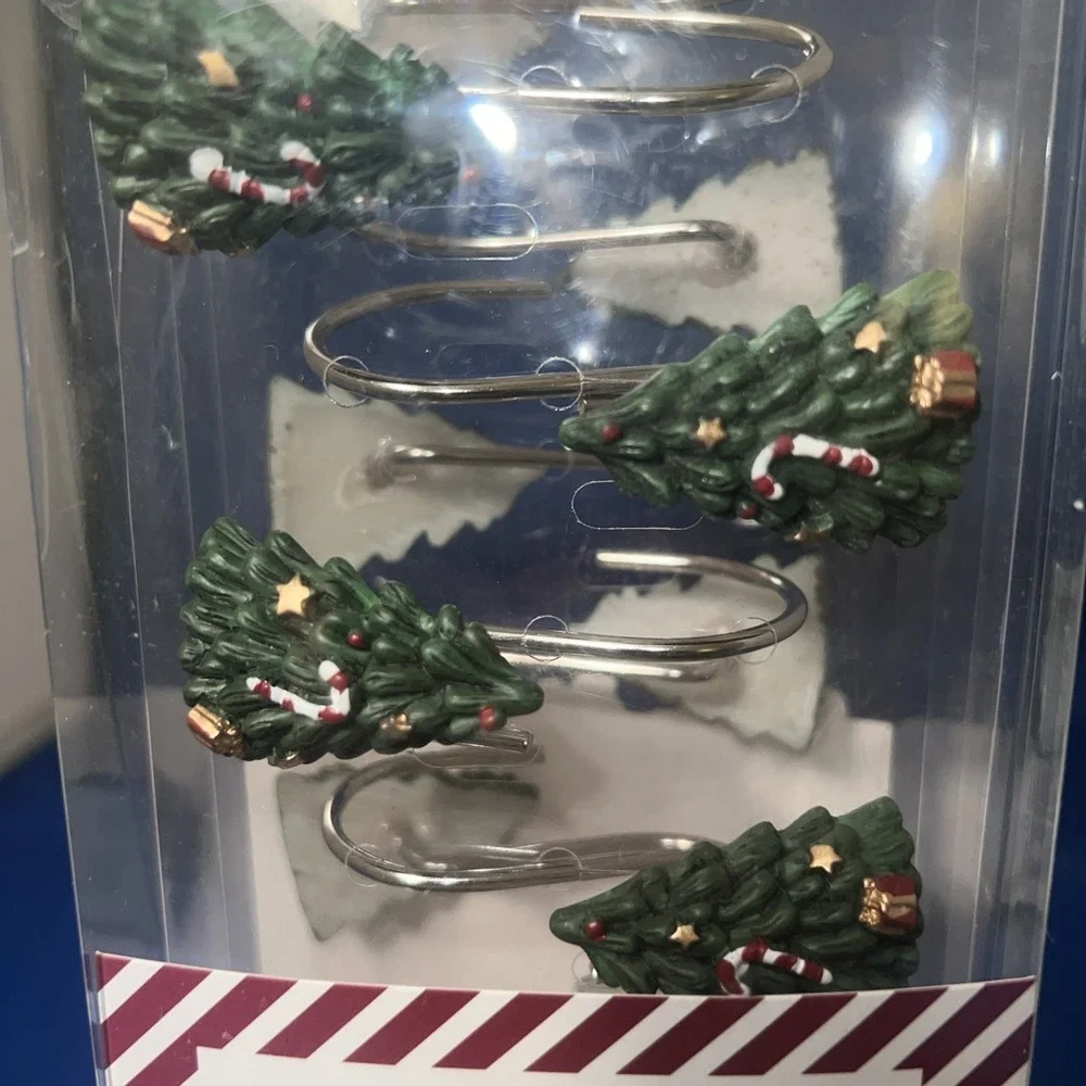 Set Of 12 Christmas Tree With Candy Cane Gift Shower Curtain Hook Bathroom Decor
